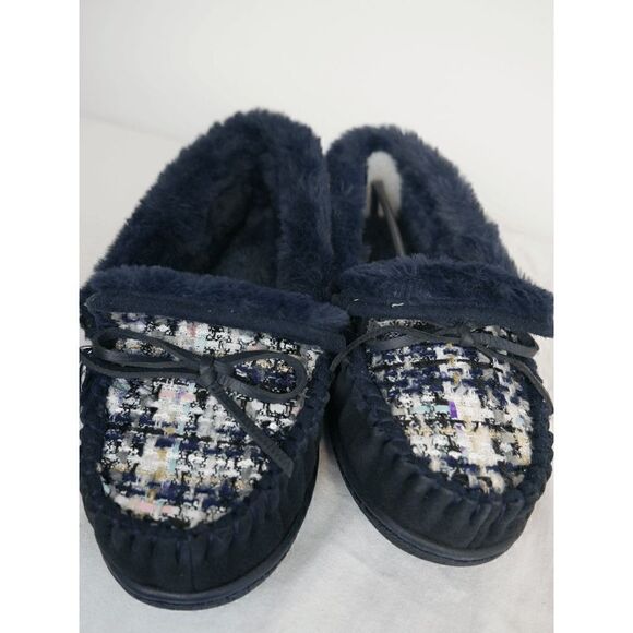 Charter Club Dorenda Moccasin Slippers Navy Boucle 8M - Picture 2 of 7